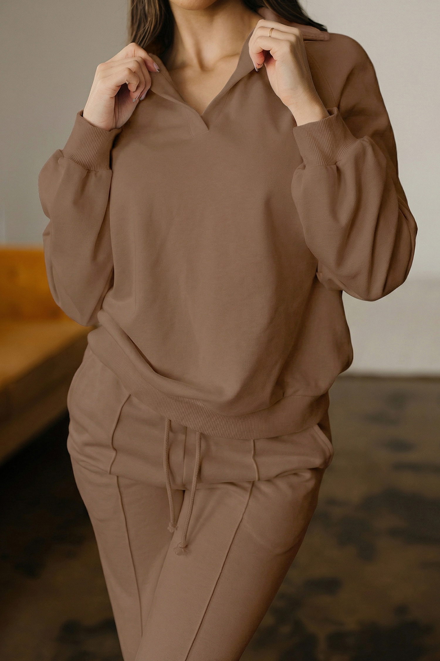 Light Grey Polo Tee Casual Pant Set