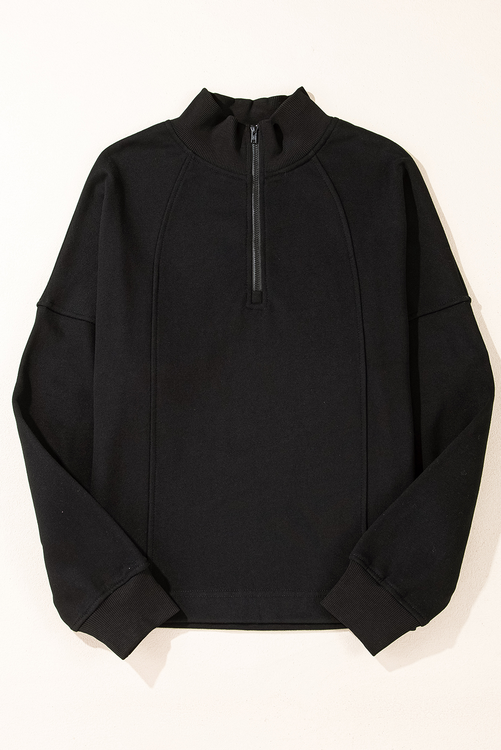 Fushia Zipped Neck Pullover Drop Shoulder Sweatshirt