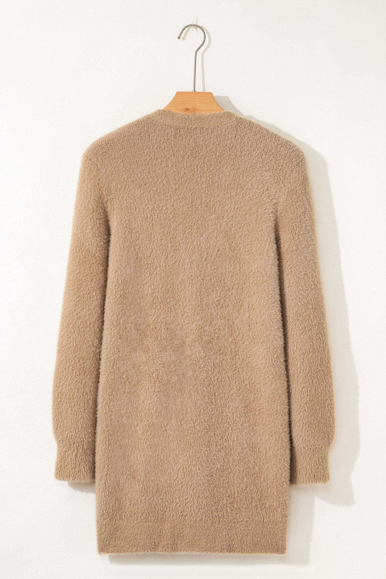 White Fuzzy Buttoned Front Midi Solid Cardigan