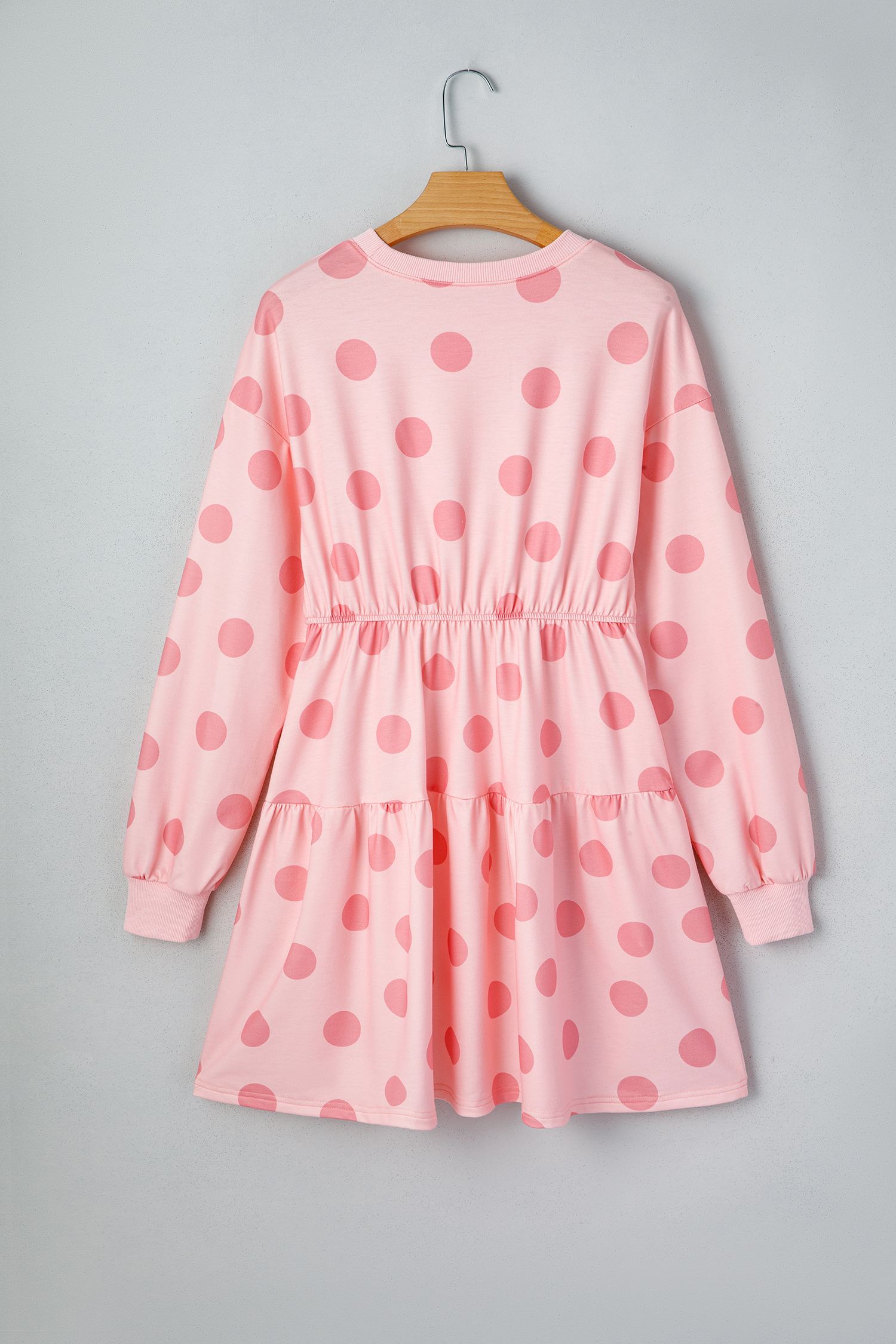 Beige Polka Dot Print Drop Shoulder Pullover Drawstring Jogger Pant Set