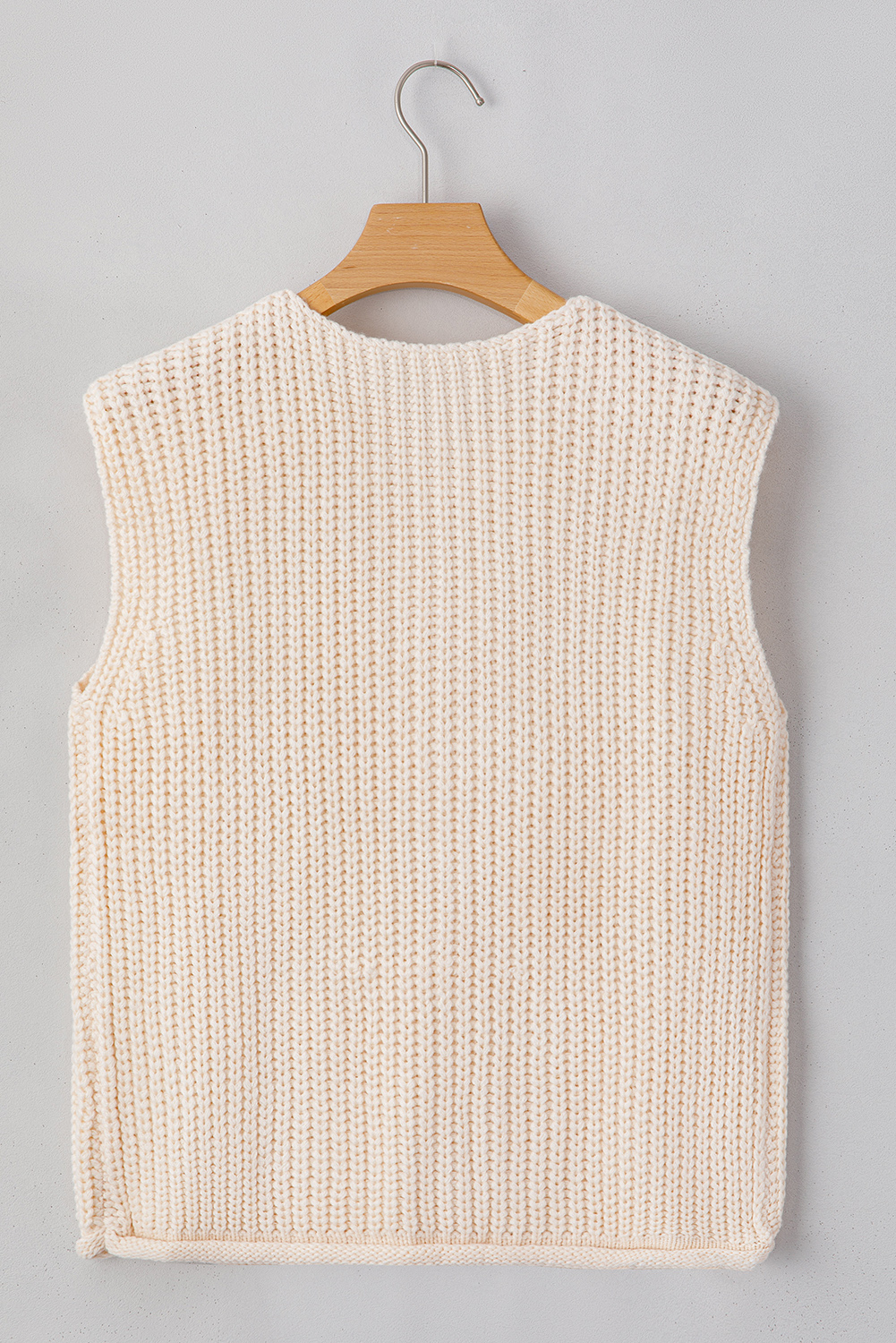 Fiery Red Solid Textured Knit Side Pockets Buttoned Sweater Vest