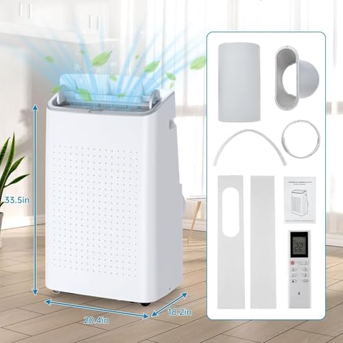 14,000 BTU Portable Air Conditioner for 750 Sq.Ft - Drainage-Free 3 in-1 w/Cool, Dehumidifier & Fan, 50dB Quiet & No Tools Window Kit for Bedroom/Apartment/Office