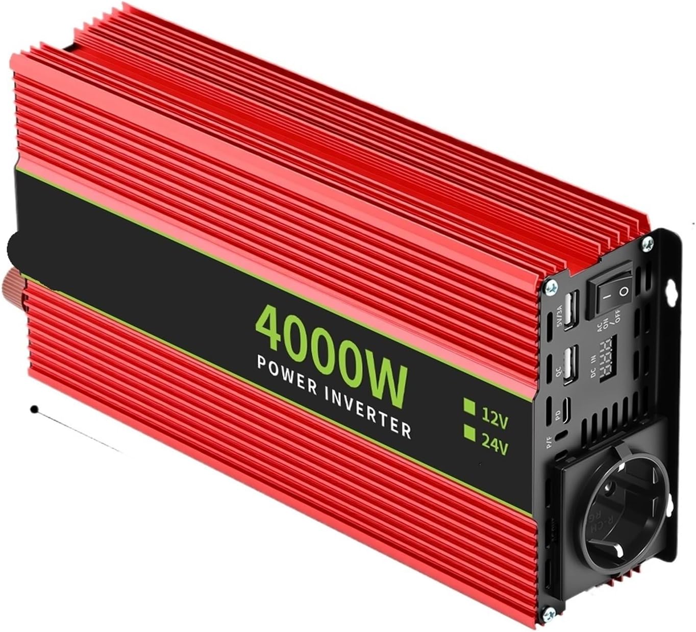 Inverter 12V/24V to AC 220V 50HZ Modified Wave Inverter Solar car Power 4000W Voltage Portable Converter, EU and UN sockets(24V4000WUN-TYPEC-RED)