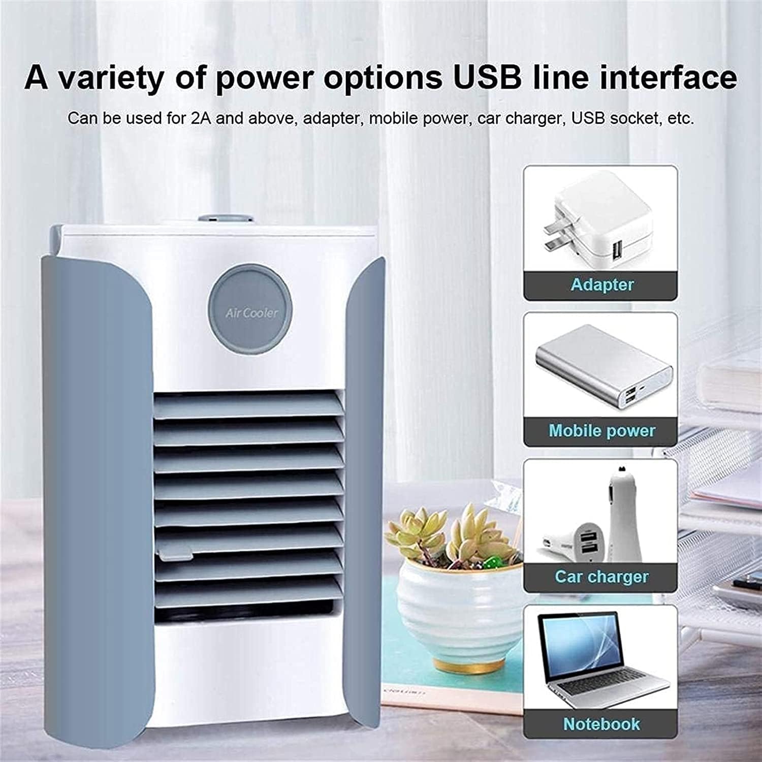 Portable Air Conditioner Fan Personal Air Cooler Mini Air Conditioner with 3 Fan Speeds and 4 Color LED Light Desktop Table Cooling Fan Evaporative Air Cooler for Home Bedroom Office