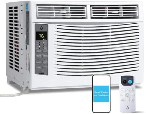 6000 BTU Window Air Conditioner with WiFi - Smart AC Cools 250 Sq.Ft, 115V Energy Efficient Unit w/App & Remote Control, Timer for Bedroom/Living Room