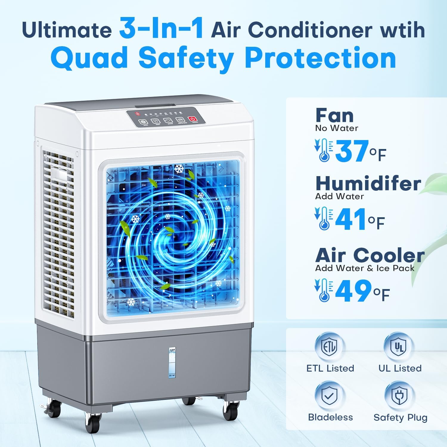 FANCOLE Windowless Air Conditioner, 2100CFM Evaporative Air Cooler with 4 Ice Packs, 700 Sq.ft Swamp Cooler Air Conditioner No Windows Needed w/3Mode & 3Speed, 7H Timer & Remote for Room Garage Patio