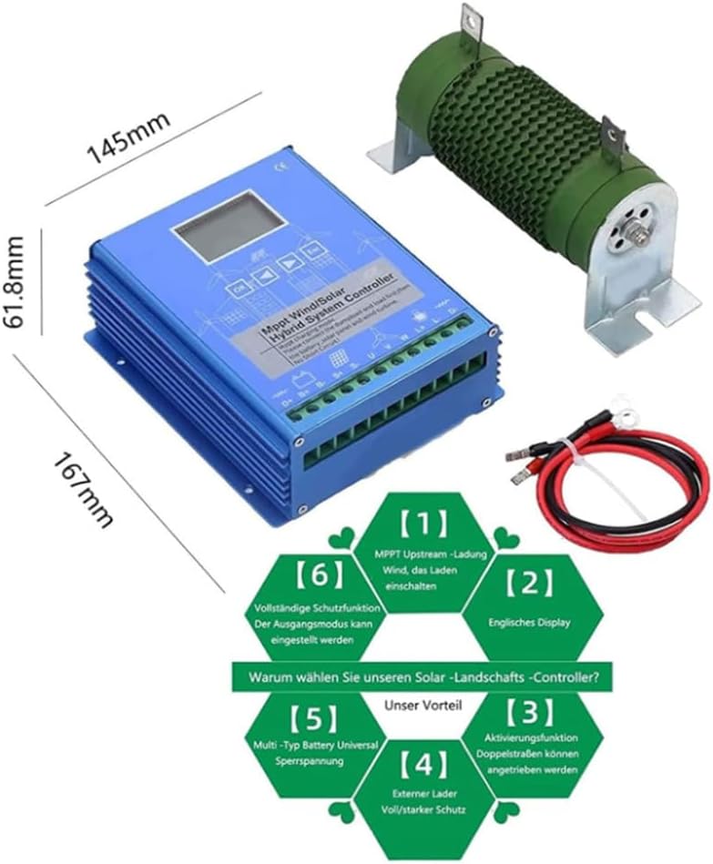 Blue,12V, 3000W 12V 24V 48V 220V Off Grid MPPT Wind Solar Hybrid Charge Controller,1500W Wind Turbine & 1500W Solar Panels Charge Controller with Dump Load
