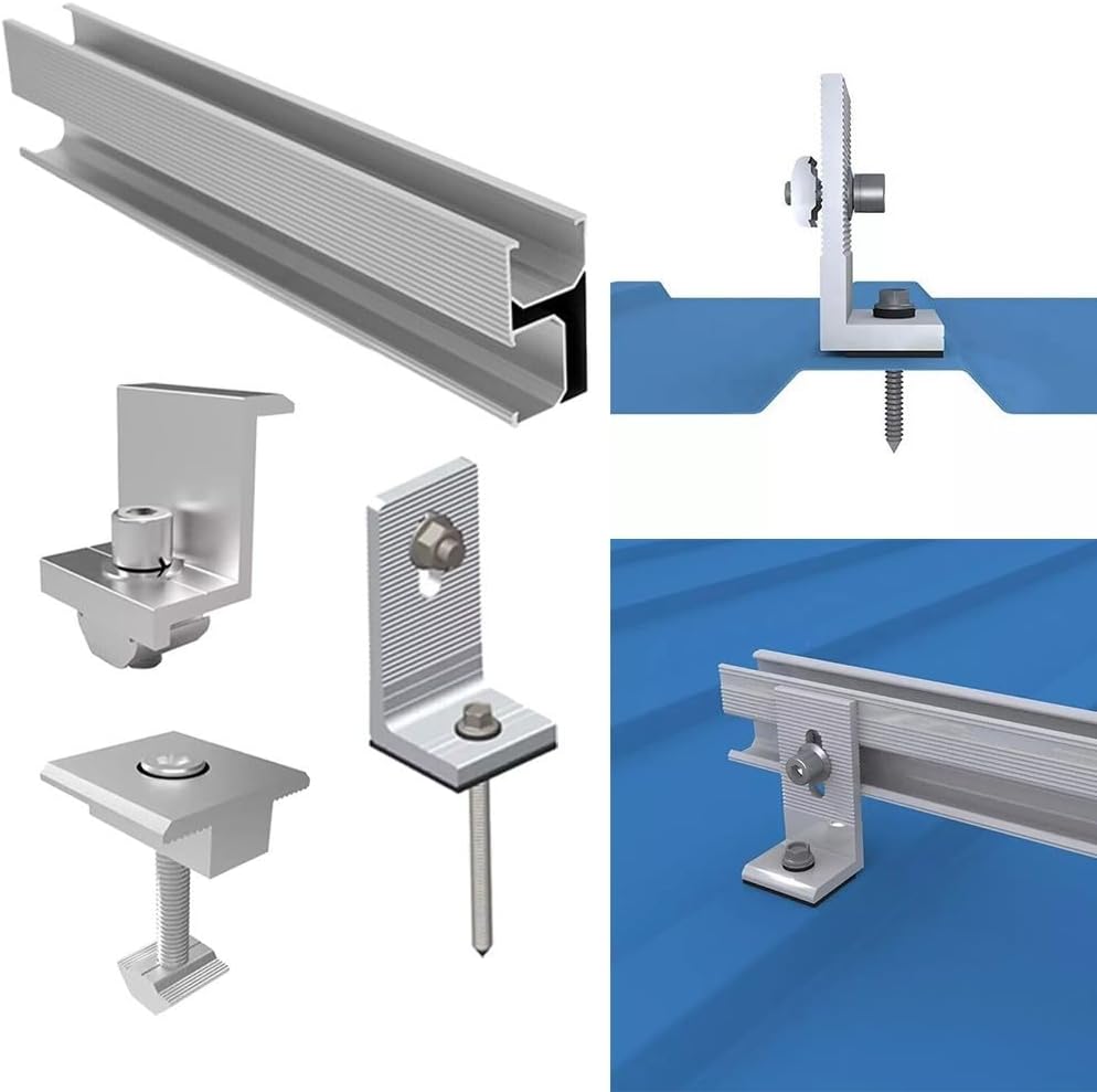 Aluminum Solar Panel Mounting Rail Kit, AL6005-T5 Anodized Profile, with End Clamps and L-Angles for Flat Roof or Metal Roof Photovoltaic Module Installation, Rustproof Design(For 3 solar panel 35mm)