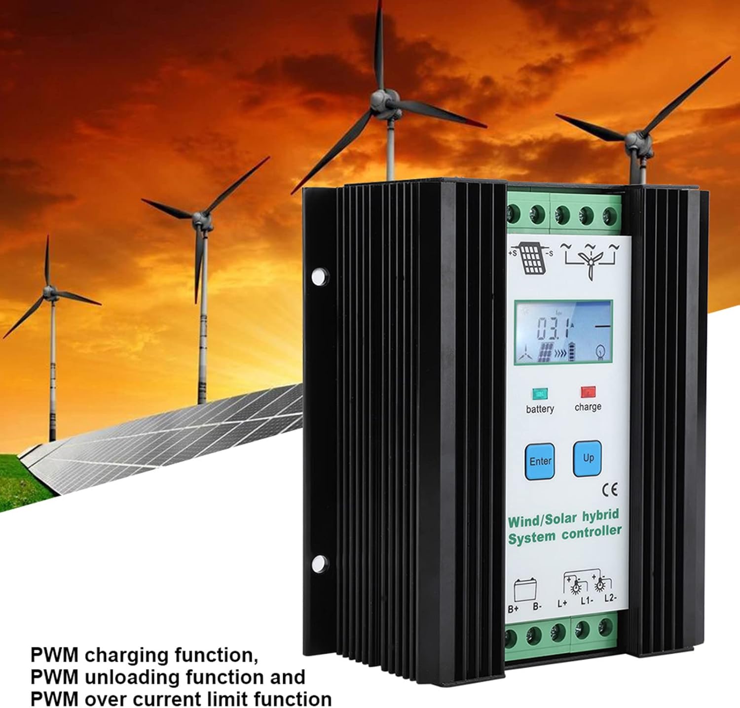 Wind Solar Hybrid Controller, 12V Solar Wind Charge Controller, Digital Intelligent Boost Charging Regulator with LCD Display, PWM Function for Home Off Grid System, Prot
