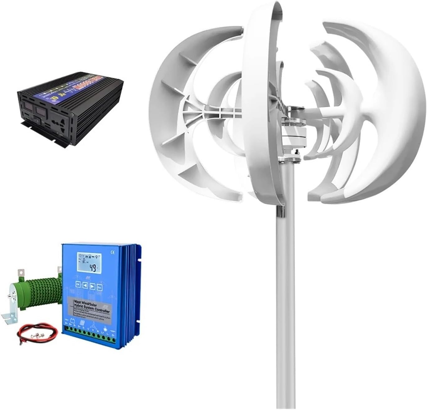 3000W Wind Turbine Generator Kit, 24V 48V Vertical Wind Turbine Household Low Noise and Efficient Solar Cell System Industrial Energy(with Inverter System,48V)