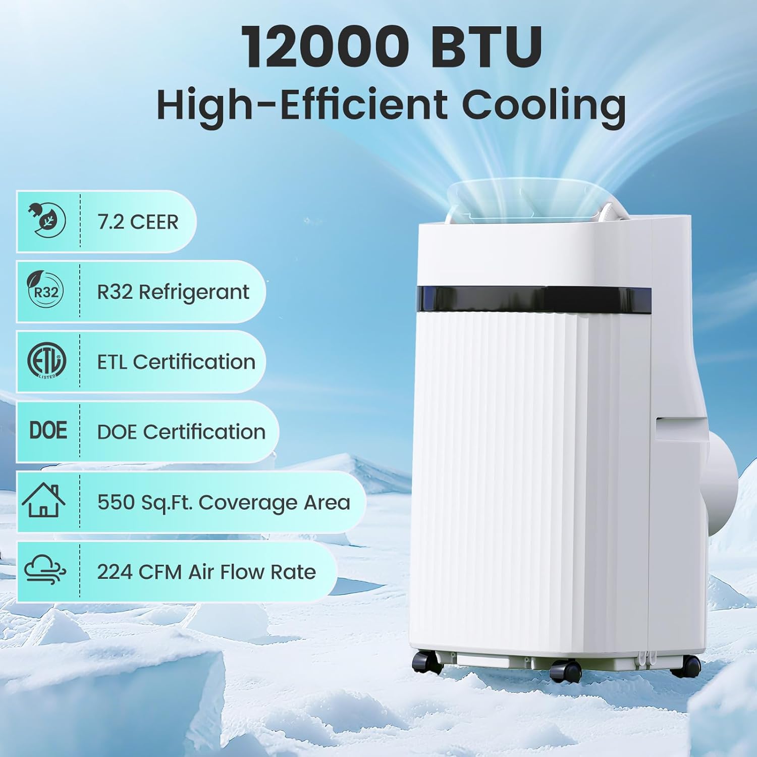 DORTALA Portable Air Conditioner 12000 BTU, 3-in-1 Portable AC Unit with Remote Control, Dehumidifier, 24H Timer, Window Kit for 550 Sq.Ft Apartment, Bedroom