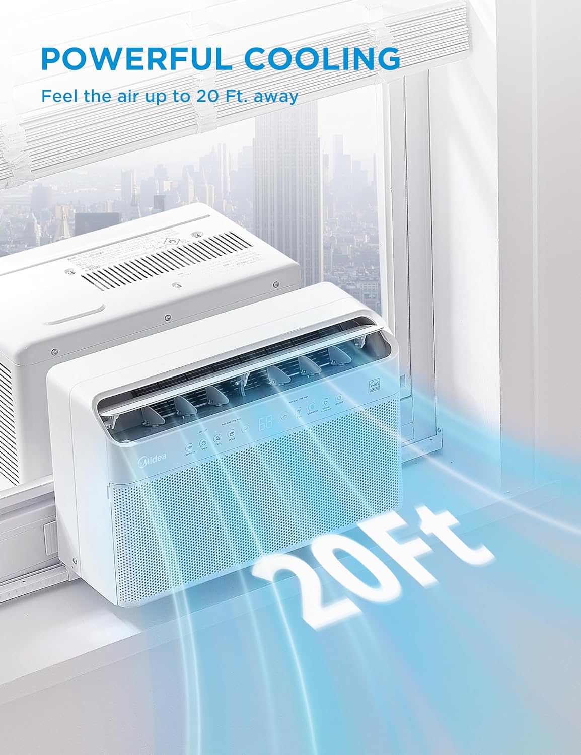 Midea 10,000 BTU U Shaped Smart Inverter Window Air Conditioner - Cools 450 Sq Ft, Ultra Quiet with Open Window Flexibility - Alexa/Google Assistant Compatible - 35% Energy Savings, Remote (Updated)