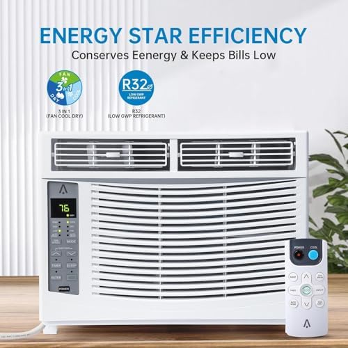 Smart Window Air Conditioner, 6000 BTU Air Conditioner Window Unit Remote/App Control and Dehumidify Function, Quiet Operation, Energy Savings, Cools 250 Sq.ft, 110-115V