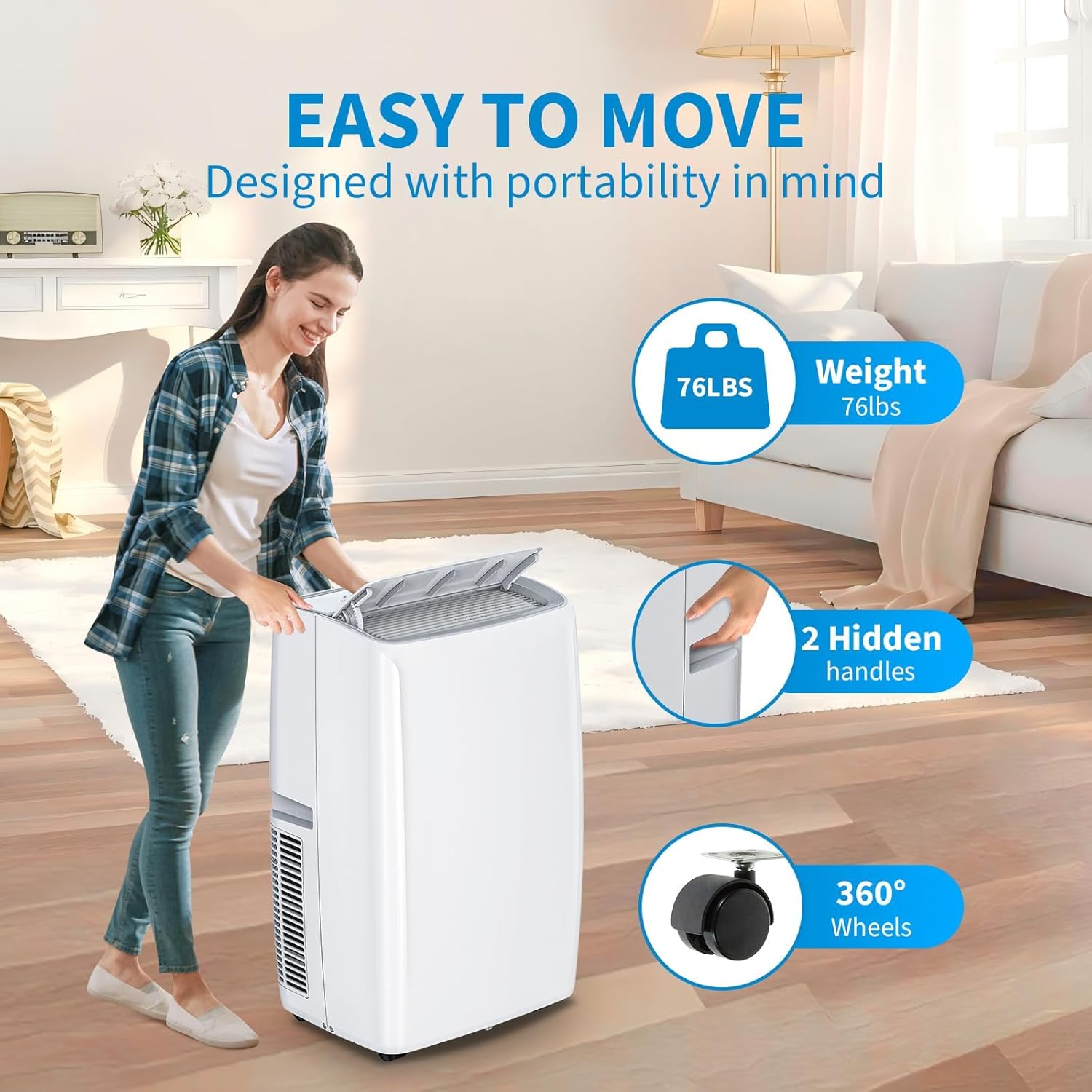 GarveeHome 14000 BTU Portable Air Conditioner, Quiet Portable AC Unit with Fan & Dehumidifier, Cooling Cools Room up to 750 sq.ft, Air Conditioner with Remote & 24H Timer for Rooms, Bedroom, Office