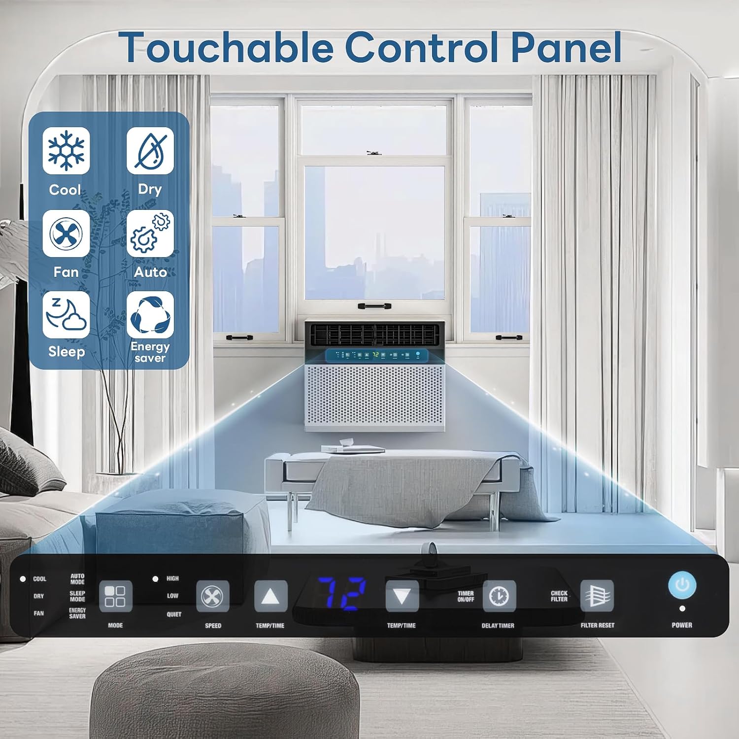 ZAFRO U-Shaped Window Air Conditioner 10000BTU Cools 450 Sq.Ft., Ultra Quiet Energy-Efficient Cooling, With Remote Control