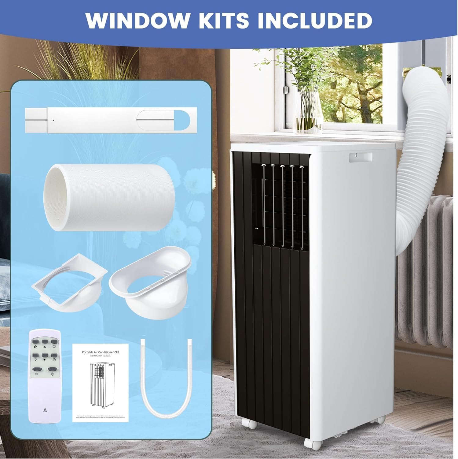8000 BTU Portable Air Conditioner for Rooms Up to 350 Sq.Ft - Fan, Dry, Remote Control, Sleep Mode