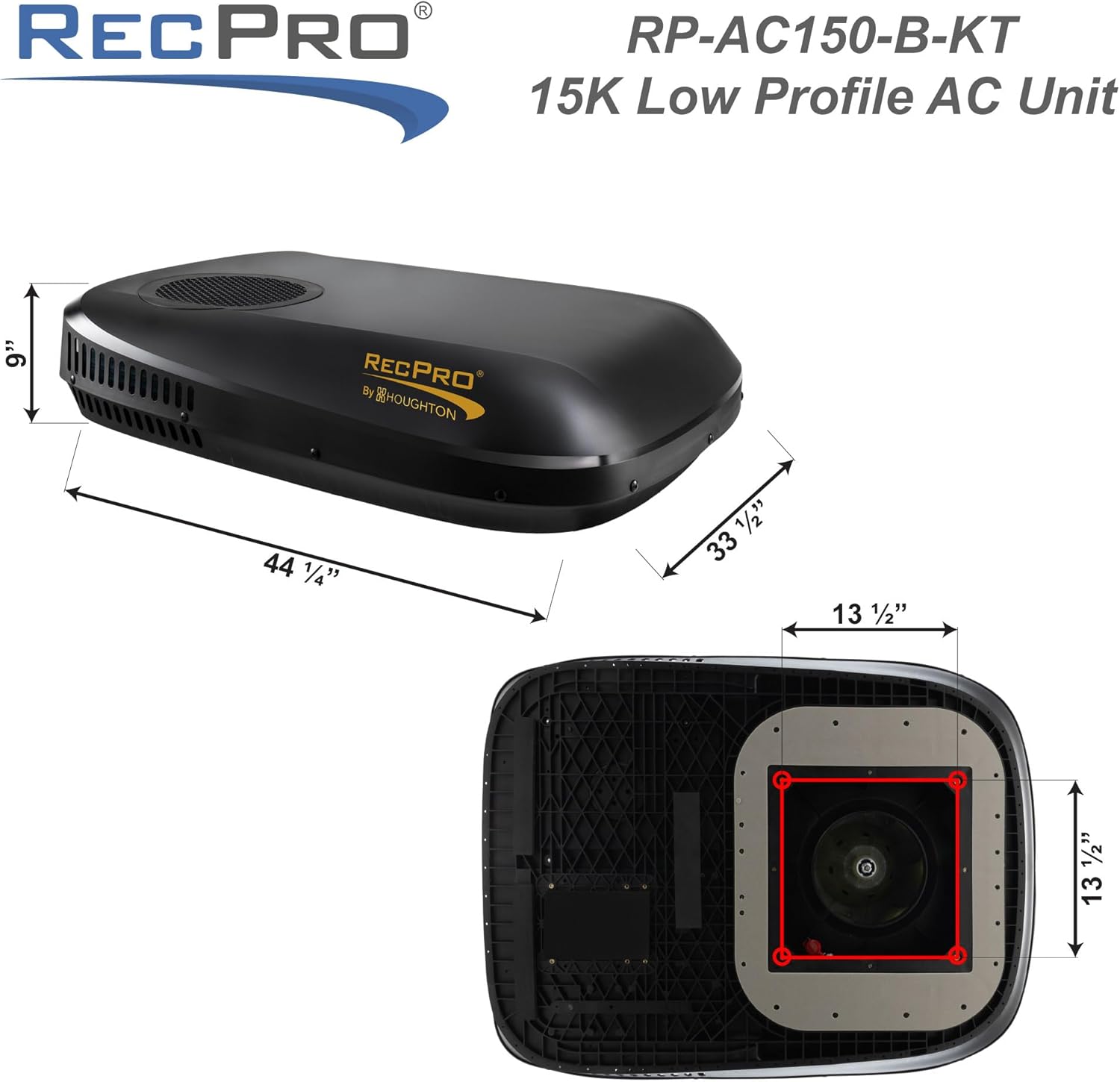 RecPro RV Air Conditioner 15K Quiet Low Profile AC Unit with Heat Pump | Condensate Pump & Remote Control | Ducted & Non-Ducted | Black or White | Slim Rooftop Design (Black, Non-Ducted)