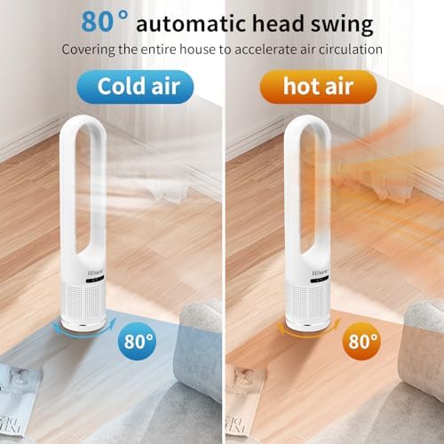 Hiluce 3-in-1 Bladeless Fan with Air Purifier,Indoor Heater,Fan and Heater Combo HEPA Filter,Tip-Over Switch,26ft/s Quiet Tower Fans,80°Oscillating, 8 Speeds, 9H Timer, 32 inch Large
