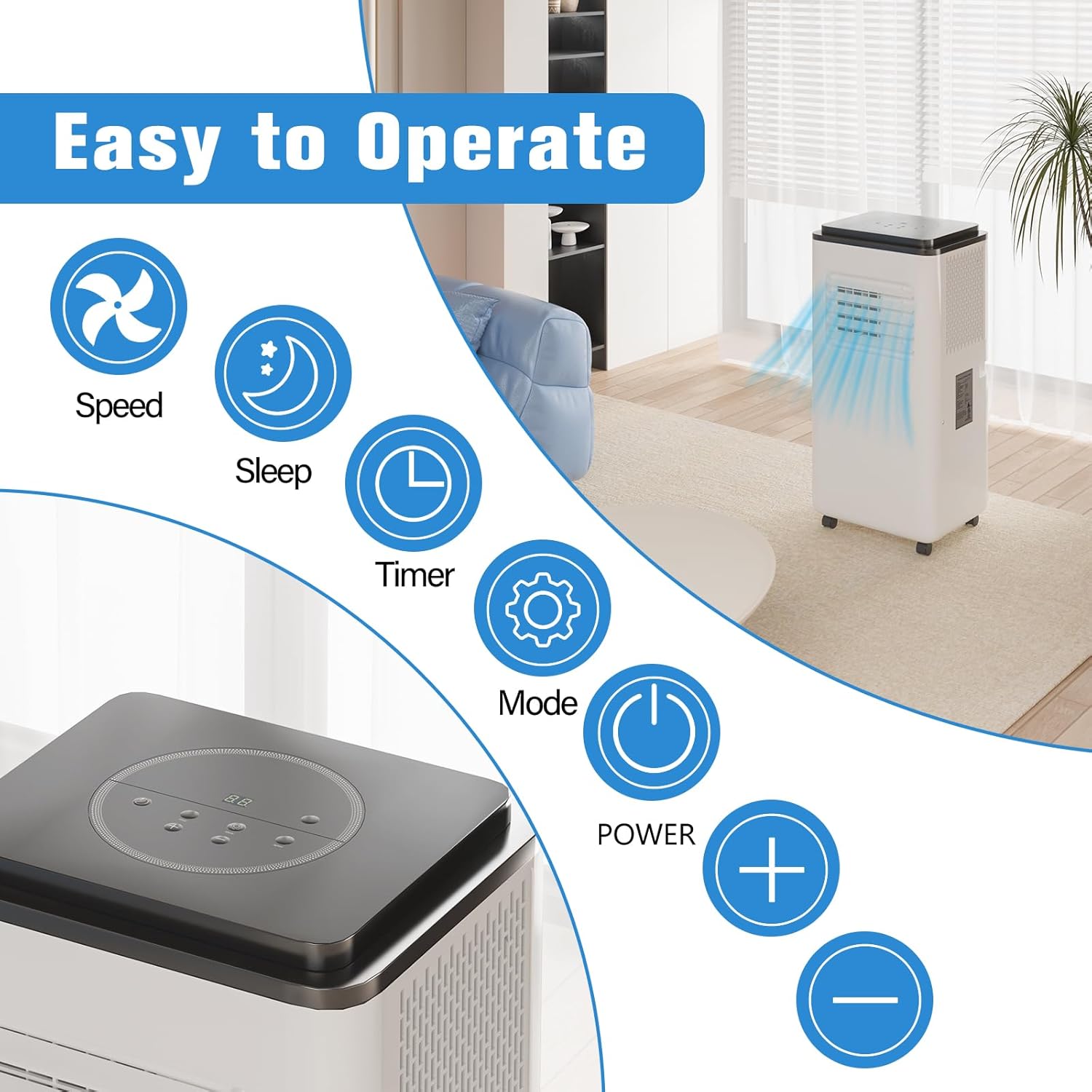 Portable Air Conditioner with Remote Control 3-in-1 (Cooling, Fan, Dehumidifier), Easy-to-Install, Ideal for Rooms, Offices, Dorms & Small Apartments, White (10000BTU)