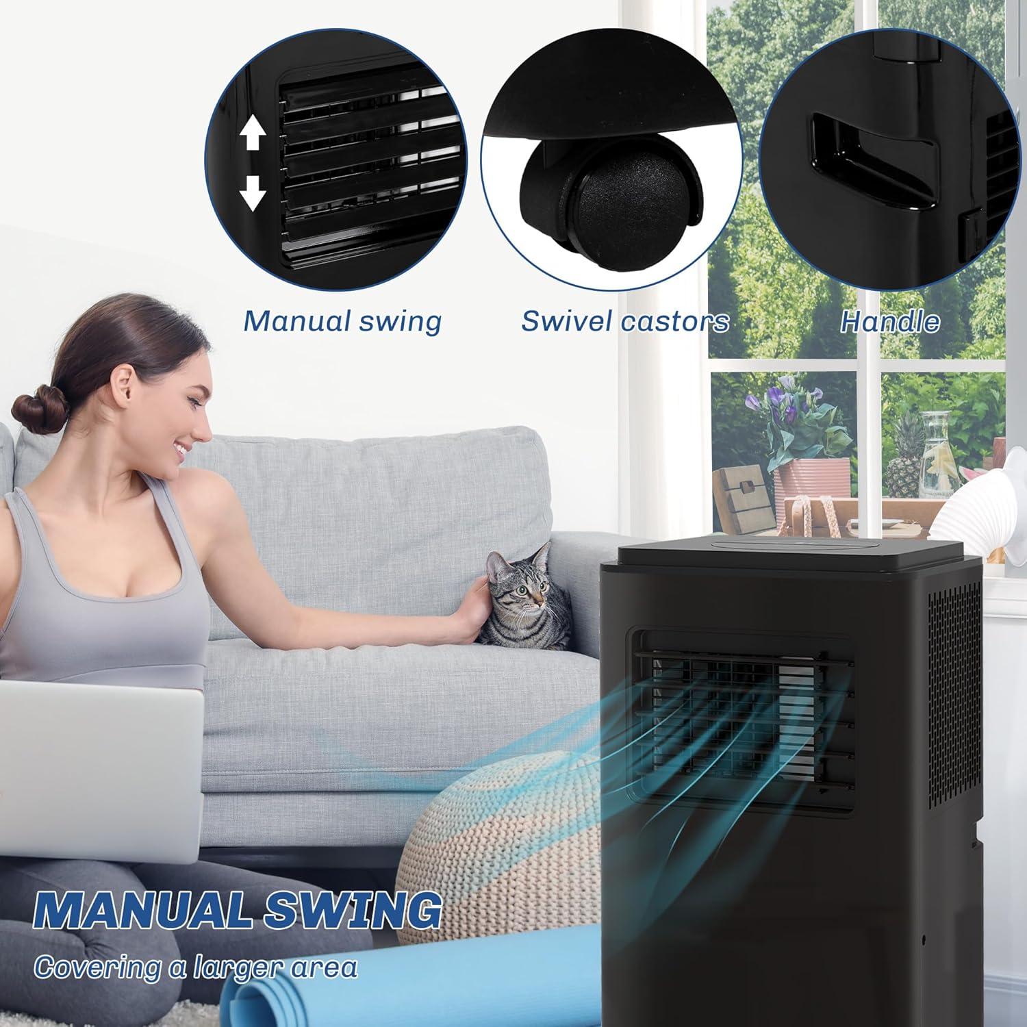 HOMCOM 8000 BTU Air Conditioner for Rooms Up to 345 Sq. Ft., 5-in-1 AC Unit with Cooling Fan, Dehumidifier, Auto, Sleep & Remote, 24H Timer On/Off, Window Installation Kit, Black