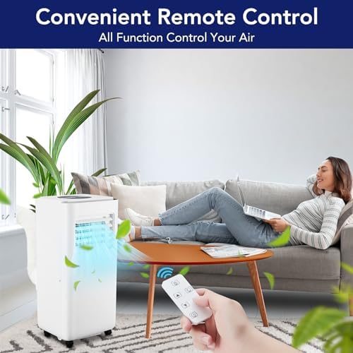 10000 BTU Portable Air Conditioners with Remote Control, 3-in-1 Free Standing Cooling AC Unit with Dehumidifier Fan Function, Cools Room up 450 Sq. Ft, Auto Swing, Sleep Mode, 24H Timer