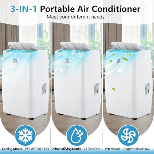 14,000 BTU Portable Air Conditioner, 4-In-1 Portable AC Unit with Cooling, Dehumidifier, Fan & Sleep Mode for Rooms Up to 700 Sq.Ft with Window Kit, 24H Timer & Remote Control