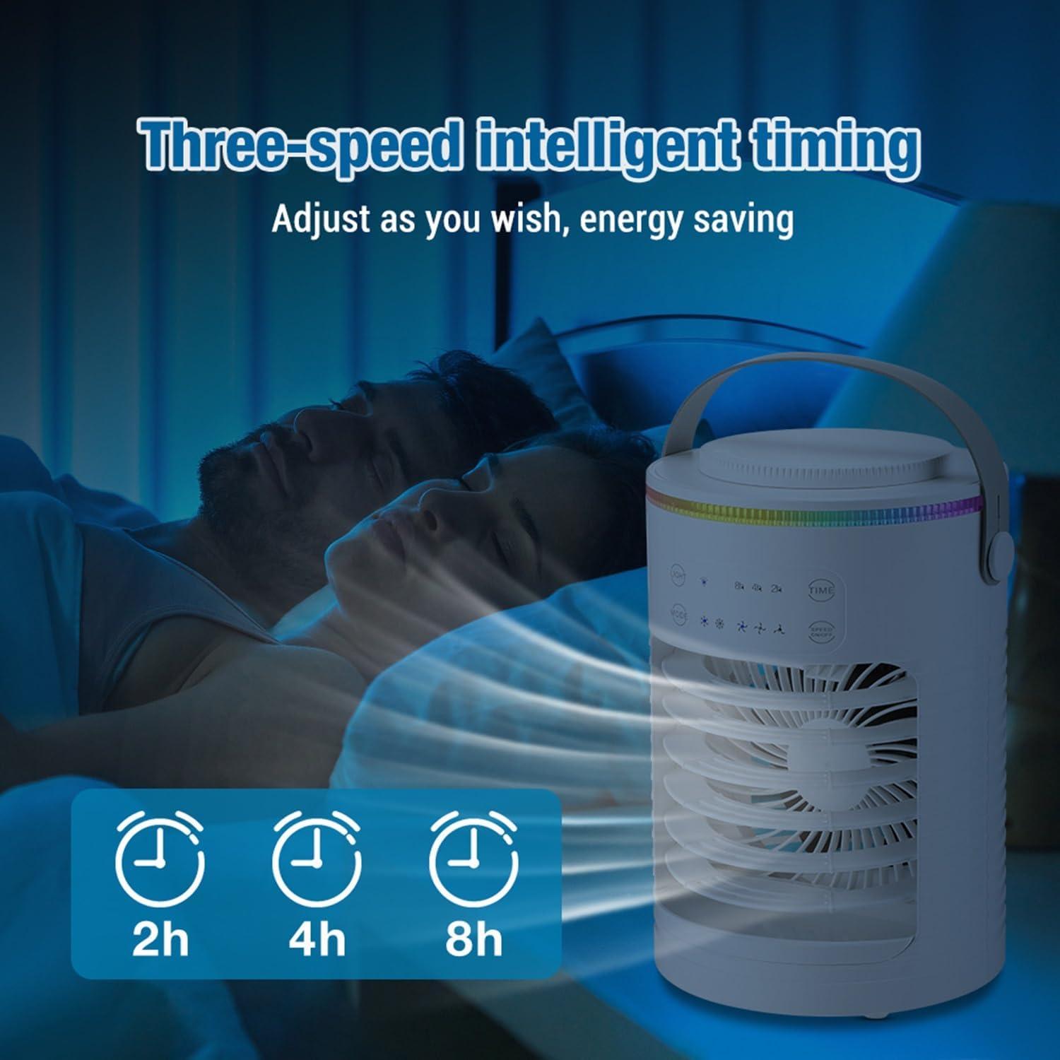 KtEli Portable Air Conditioners, 600ml Evaporative Mini Air Conditioner 3-IN-1 Portable AC Unit, 7 Color Lights Personal Air Conditioner Portable for Room Bedroom Office Camping