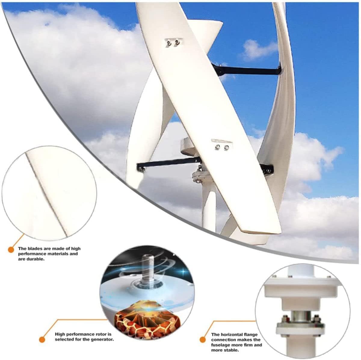 5000W Vertical 3 Blades Wind Turbine Kit, Noiseless 220V 48V 24V 12V Magnetic Levitation Coreless Wind Turbine with MPPT Controller Suitable for Wind/Solar Power Systems