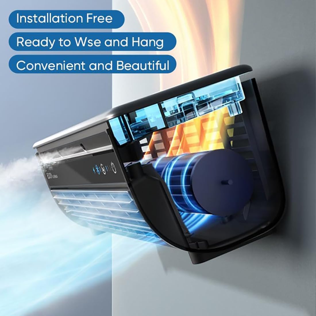 Portable Wireless Wall Mounted Air Conditioner|Upgraded 3 Wind Modes for Fast Cooling|20W 6000mAh AC with Remote Control|10 dB Quiet for Home,Bedroom,Kitchen (Gray)