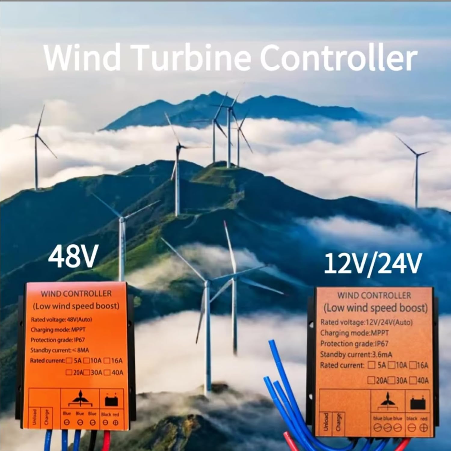 Efficient 12000W Waterproof MPPT Charge Controller,DC12V24V 48V IP67 Wind Turbines Generator Portable Vertical Axis Wind Turbines Generator Kit