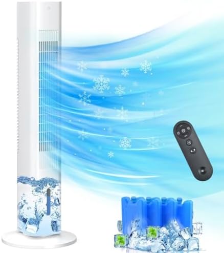 Windowless Portable Air Conditioner Ac Units with Remote, Evaporative Air Tower Cooling Fan, Small Indoor Outdoor Oscillating Swamp Cooler for Room Office Kitchen,7H Timer, Small, White