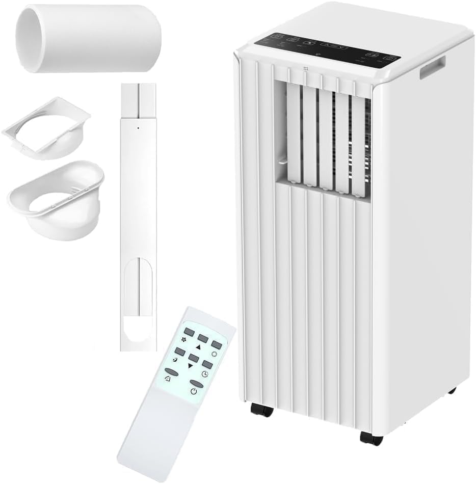 8000 BTU Portable Air Conditioner, Remote Control Air Conditioner with 24 Hour Timer, Cools up to 350 Sq. Ft. Low Noise/Energy Saving/Cooling for Bedroom, Office, White