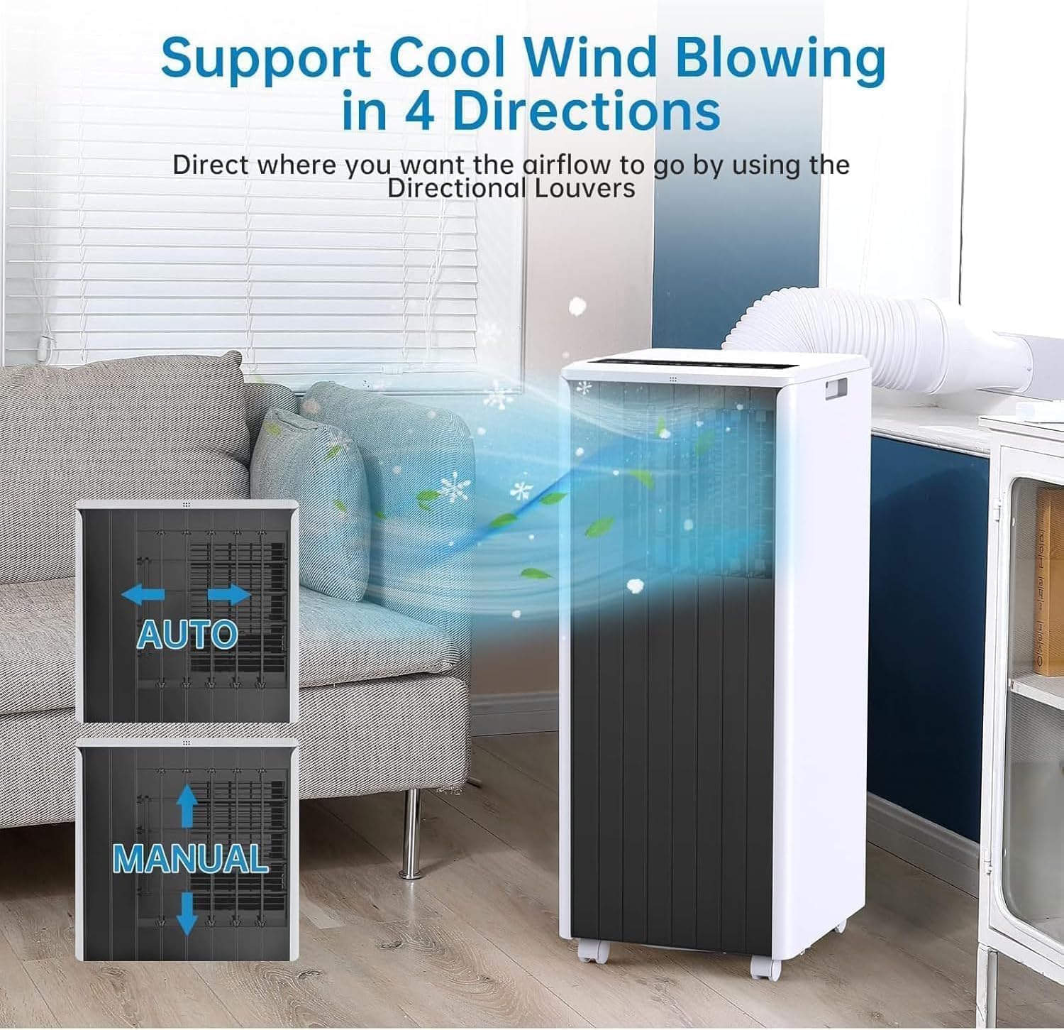 Portable Air Conditioner 8,000 BTU - 3-In-1 Cooling, Dehumidifier & Fan for Rooms Up to 350 Sq.Ft, Low Noise Sleep Mode & Complete Window Kit，Dark Grey