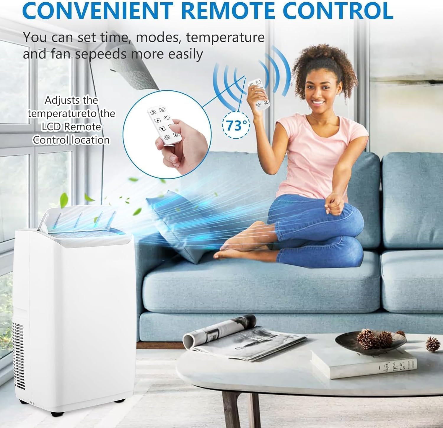 14000 BTU Portable Air Conditioners, 3-In-1 Unit Offers Fast Cooling, Dehumidification, Three-Speed Fan for Rooms Up to 750 Sq. Ft, with a 24-Hour Timer, Remote Control, and Operates Quietly