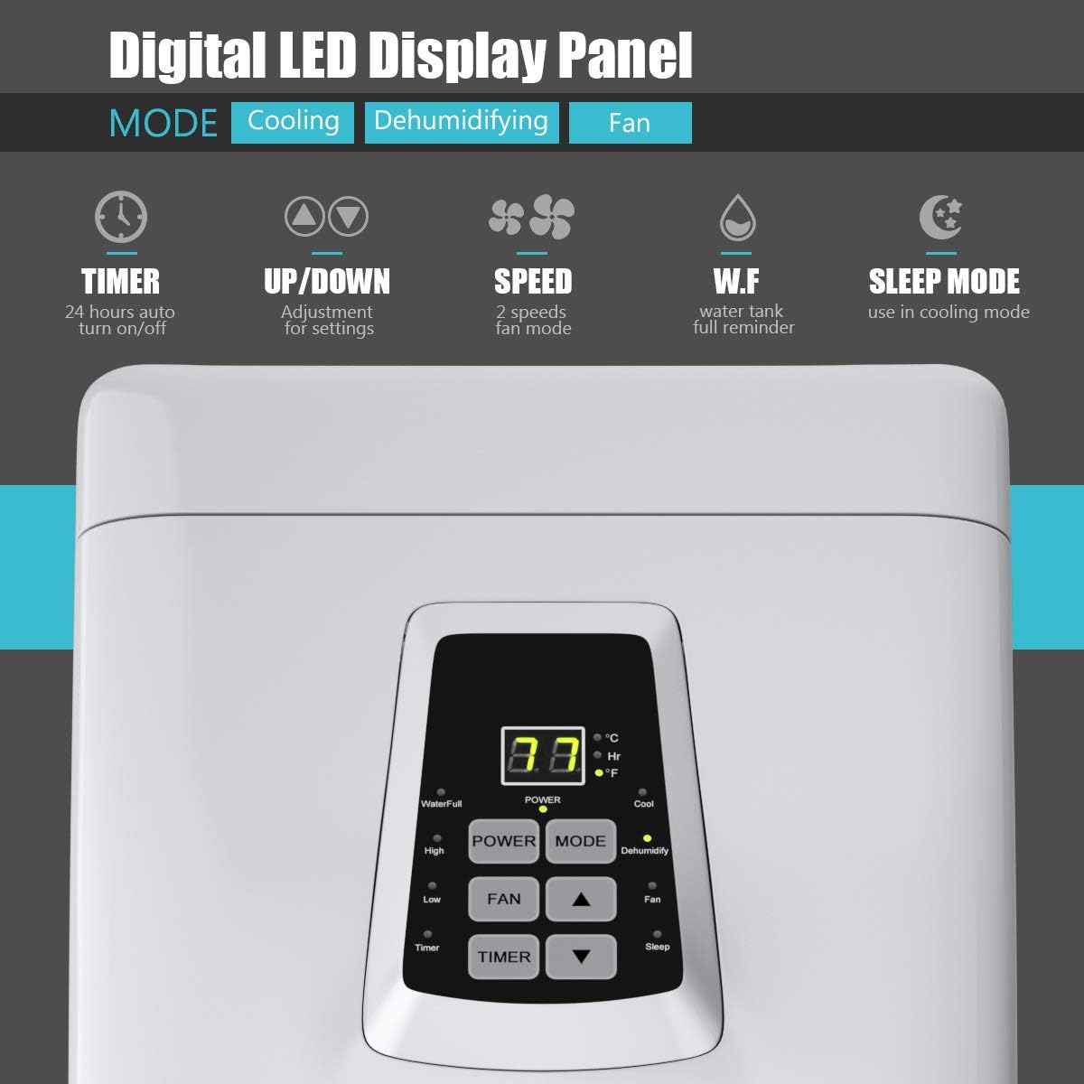 COSTWAY Ashrae 8000 BTU Portable Air Conditioner with Remote Control, Energy Efficient for Rooms Up to 400 Sq. Ft, Cooling, Dehumidifying, Fanning, Sleeping Mode, Time Settings, Clear LED Display