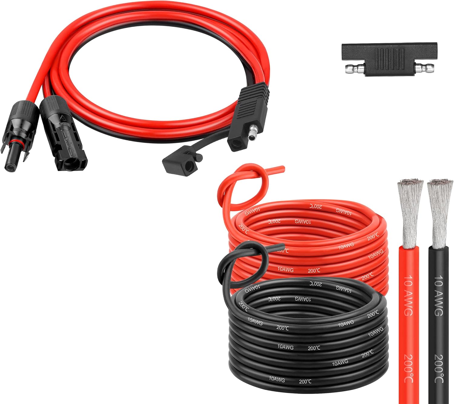 5FT 10AWG SAE Extension Cable 2 Pcs 50FT Conductor Silicone Electrical Wire