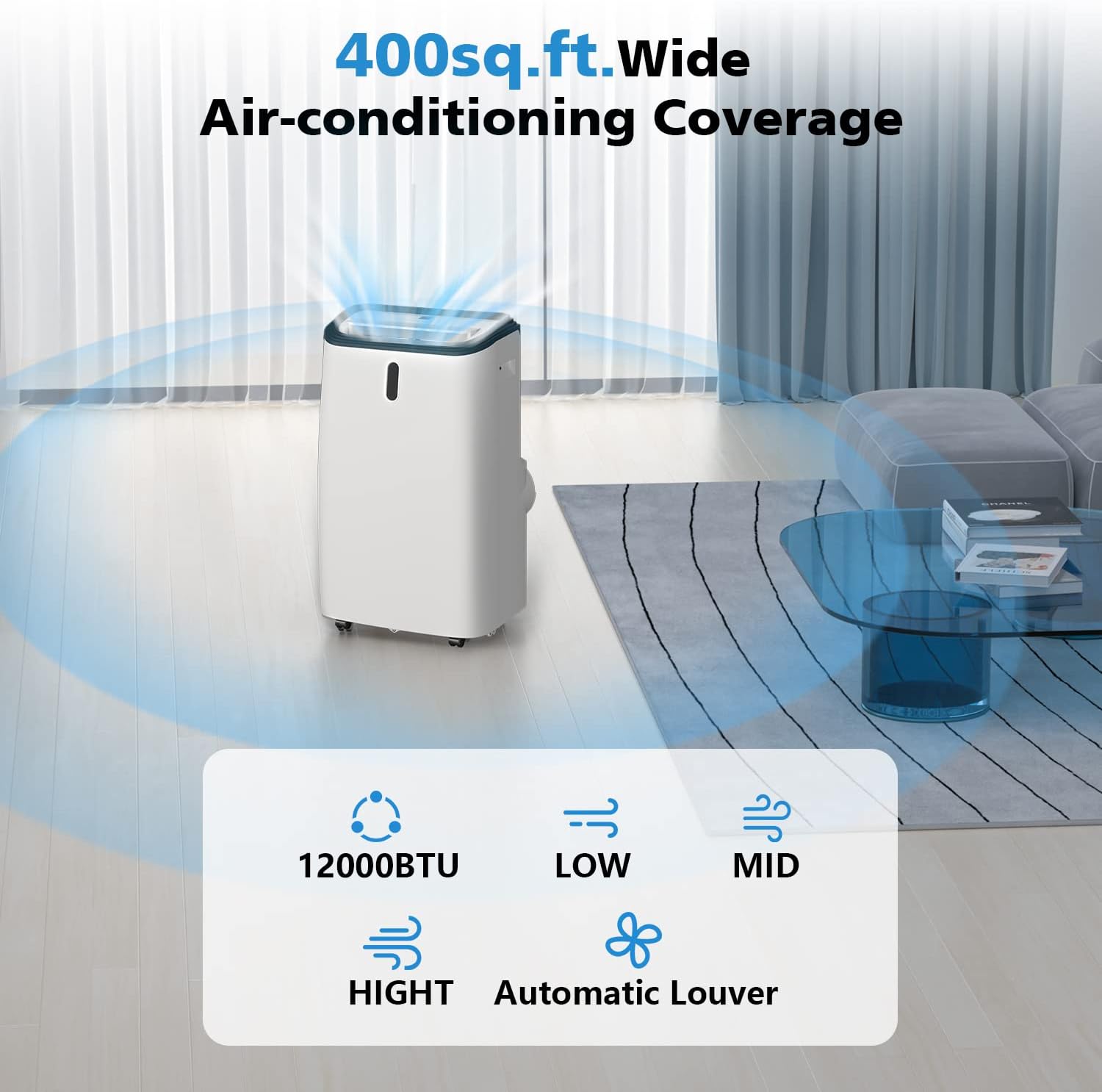 COWSAR 12000 BTU Air Conditioner Portable for Room 4-IN-1 Portable Air Conditioners Cooling Up to 400sq.ft Portable AC Unit 