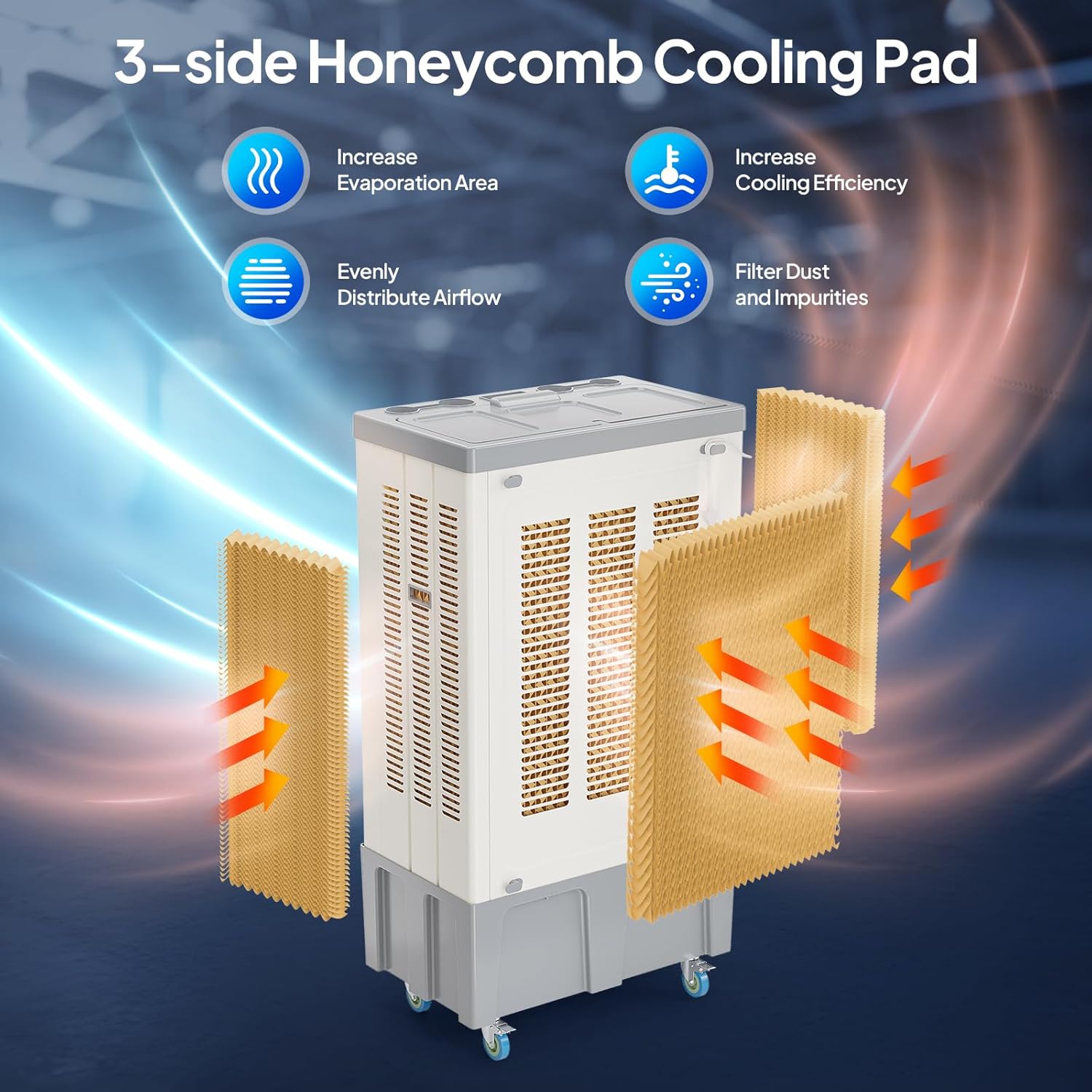 ROVSUN 34.3Gal/130L Commercial Swamp Cooler, 9000CFM Powerful Evaporative Air Cooler, 500W Strong Motor, 3 Speeds, 4 Ice Packs, 3-IN-1 Humidifying Cooling Fan for Shop, Factory, Garage