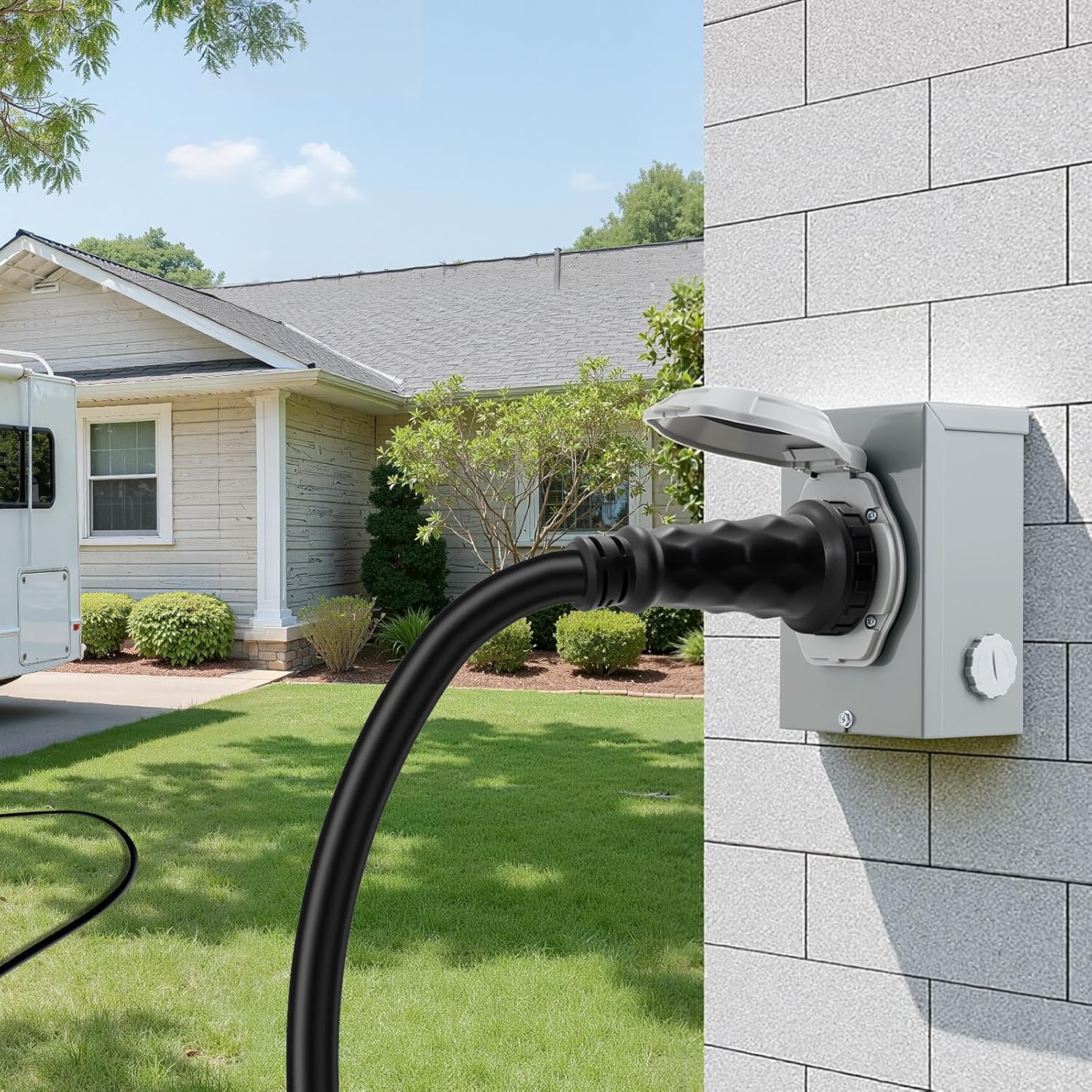 VEVOR 50 Amp Generator Cord and Power Inlet Box, 10FT, 125V/250V STW 6/3 + 8/1 AWG Extension Power Cord, NEMA 14-50P to SS2-50R, Twist Lock Connector, Inlet Box Kit, for Generator to House, ETL Listed