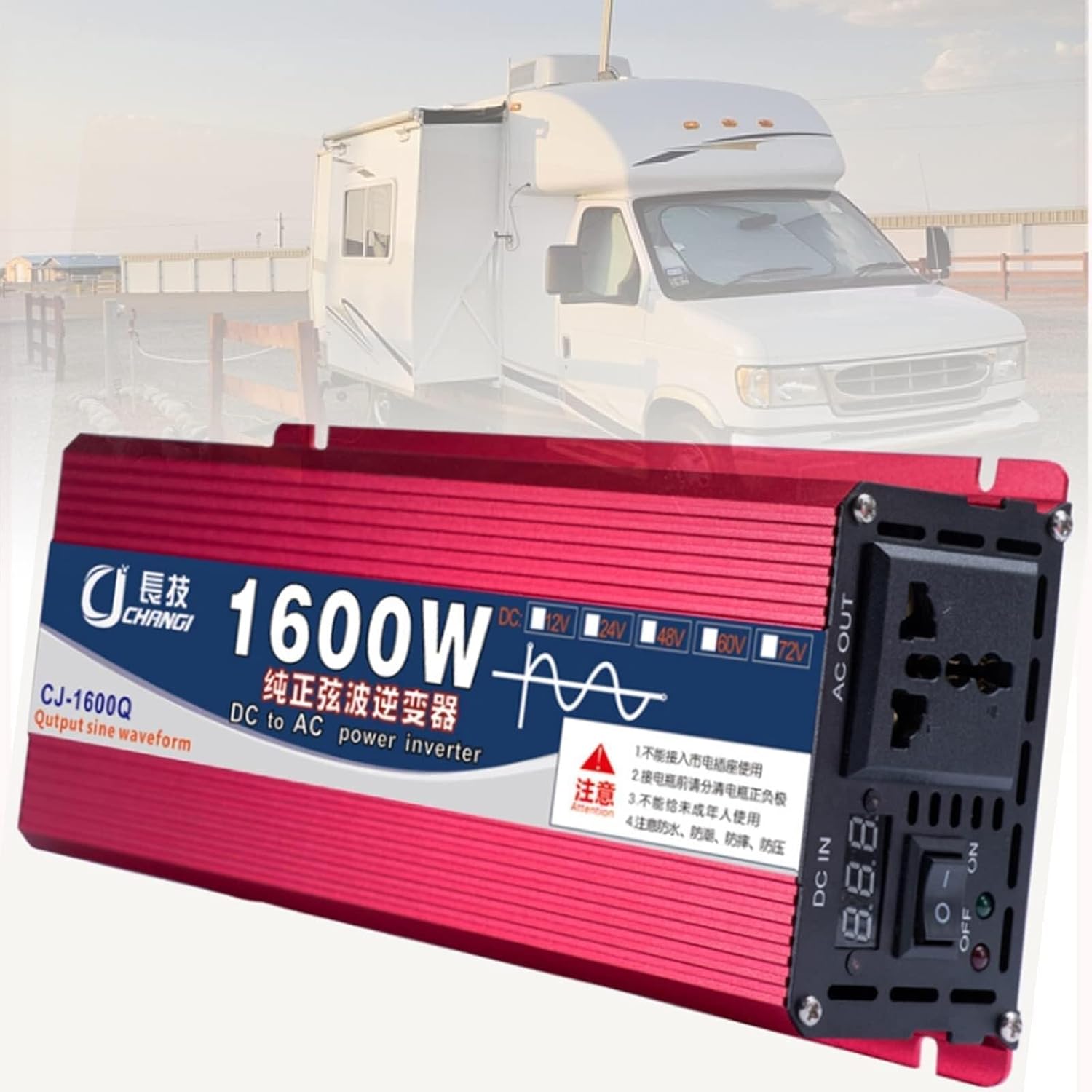 Pure Sine Wave Power Inverter 1600W 2200W 3000W DC 12v 24v 48v 60v to AC 110V/220V Converter with LCD Display and Outlets AC outlets for RV Truck Car 1600W-24Vto110V(12vto220v,1600W)