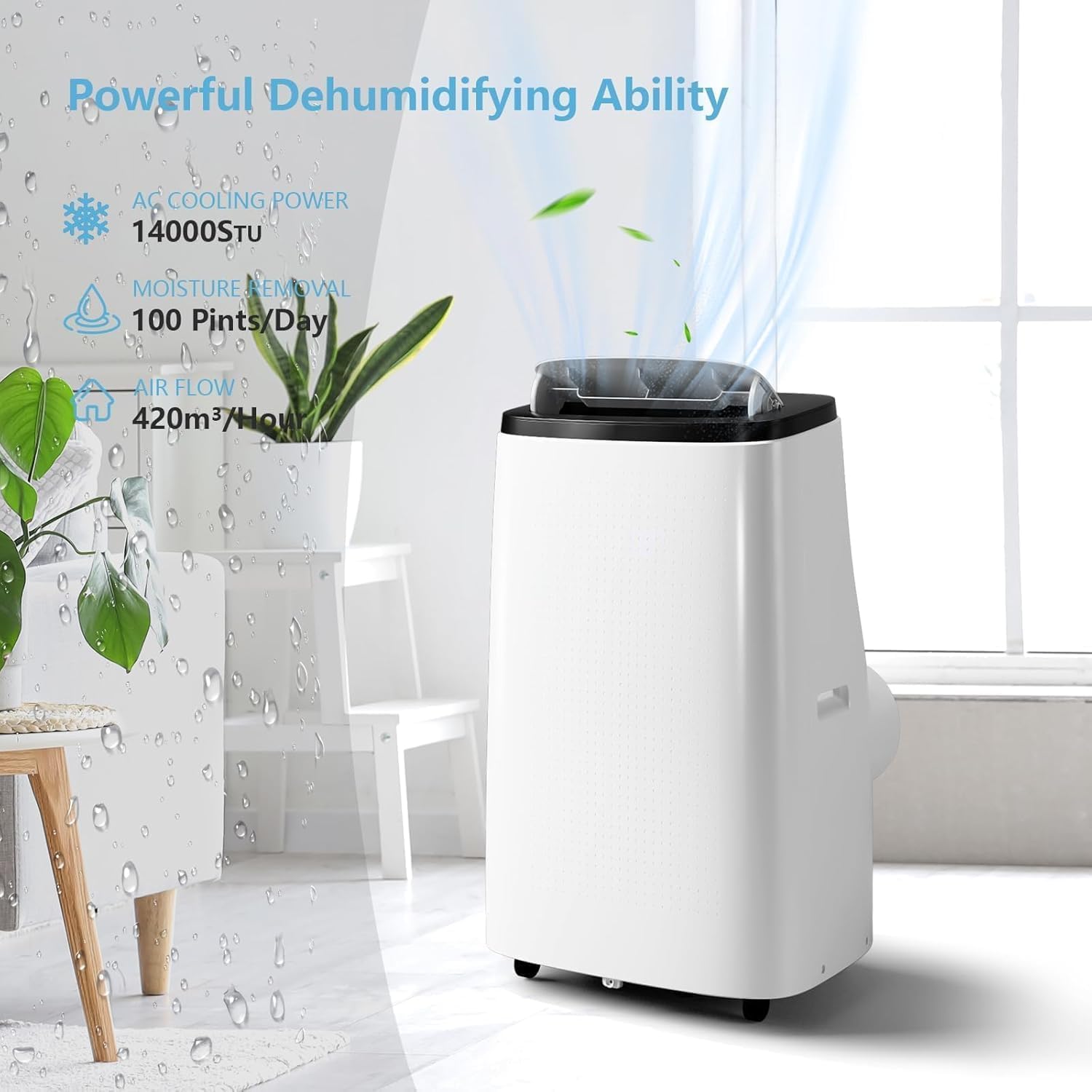 14,000 BTU Portable Air Conditioner, 3-IN-1 Quiet Portable AC Unit Cools Up to 700 Sq.Ft with Remote Control, Smart/Sleep Mode, Auto Swing, 24H Timer & Installation Kits for Large Room