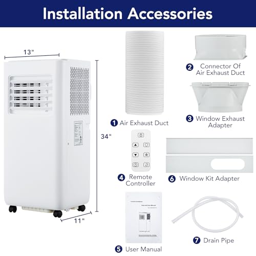 10000 BTU Portable Air Conditioner,3 In 1 AC Unit Cools 450 Sq Ft Fast,Remote 24H, Built-In Dehumidifier, Fan Mode,Window Kit Included for Bedroom Office Dorm White