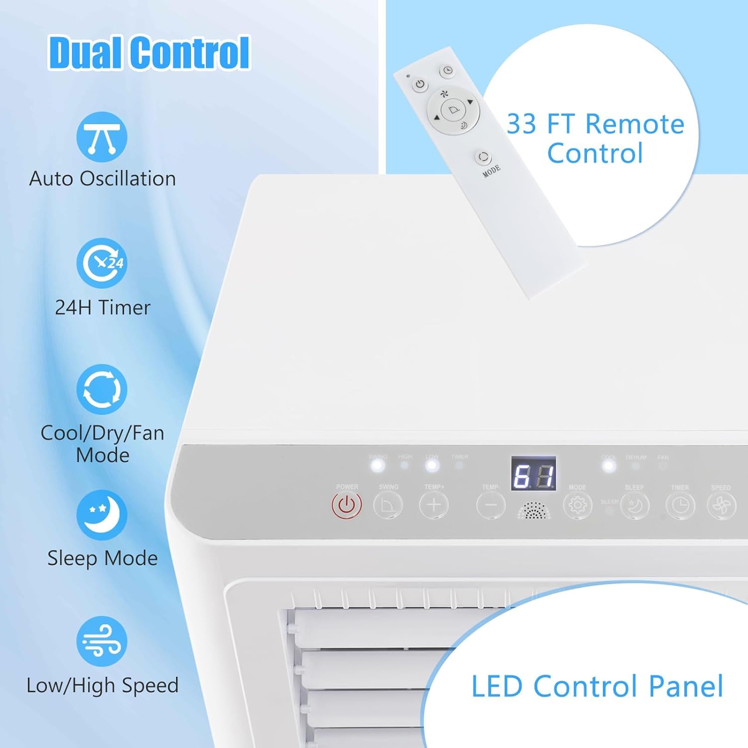 SIMOE Portable Air Conditioner, 8000 BTU Air Conditioner with Remote Control, Installation Kit, Digital Display, 24H Timer, Sleep Mode, AC Unit for Bedrooms Up to 250 Sq.Ft, White (8000 BTU)