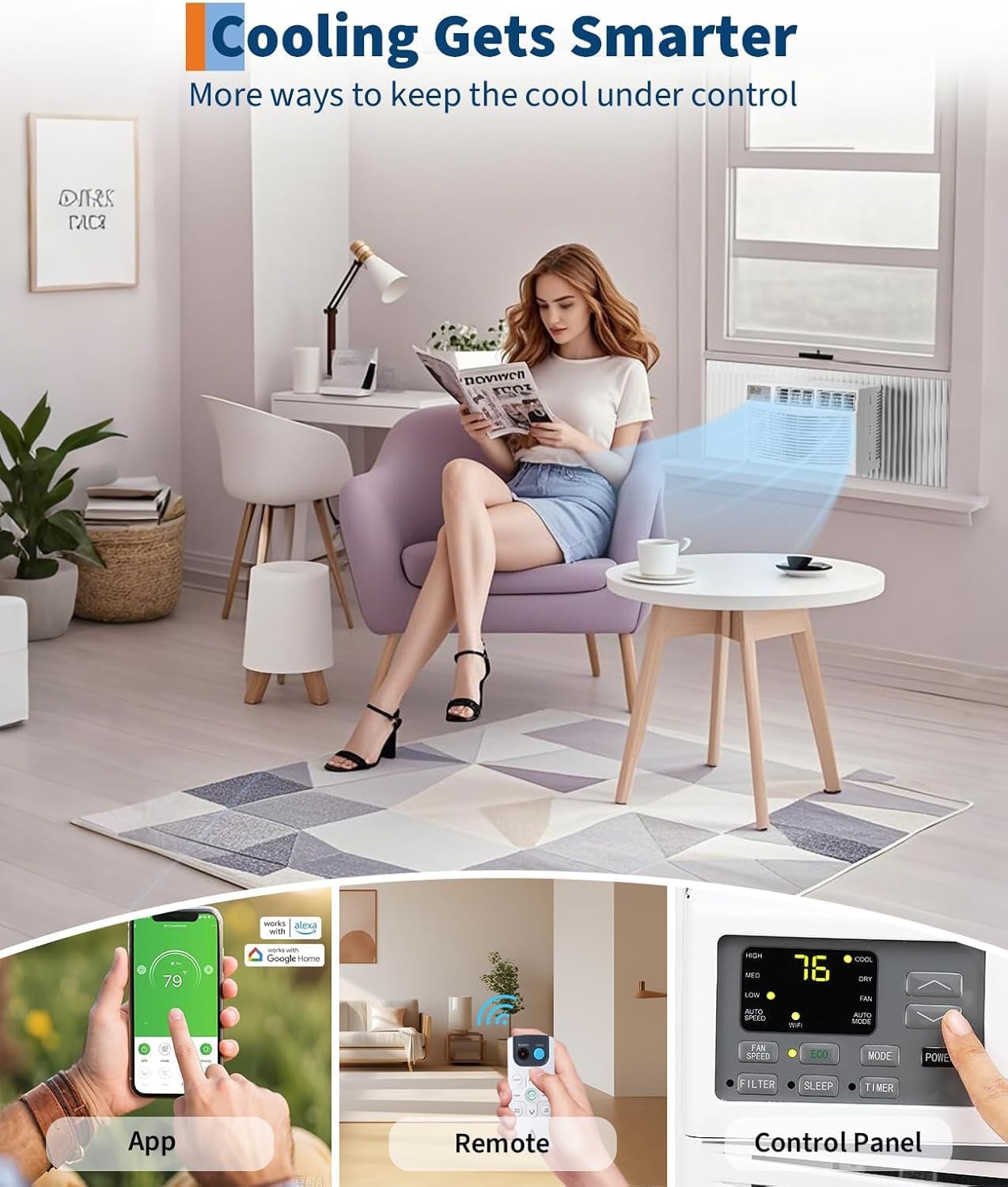 Window Air Conditioner, 10,000 BTU Capacity Covers 450 Sq Ft, Smart Home Compatible with Remote Control and with Wi-Fi Connectivity, Quick Install Window Unit for Bedrooms & Living Spaces