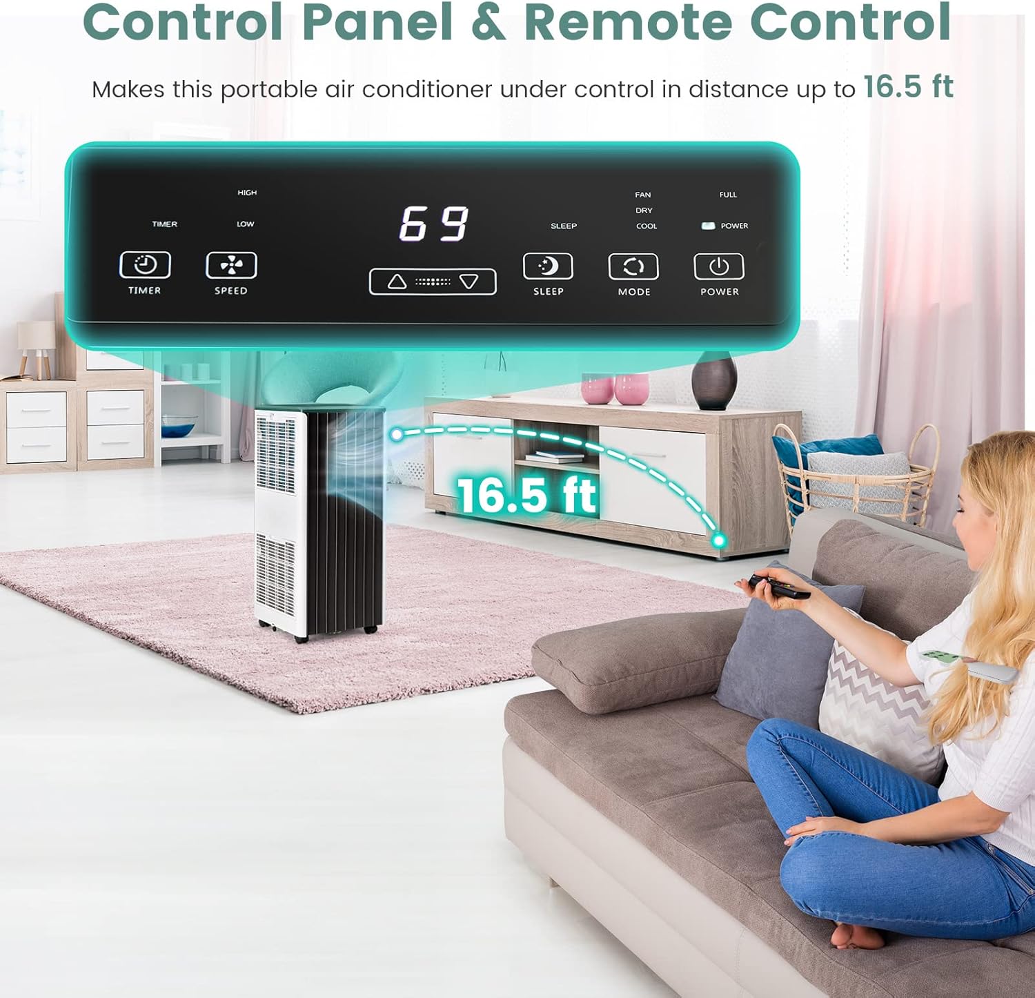 COSTWAY 8000 BTU Portable Air Conditioner, 3-in-1 AC Unit with Dehumidifier & Smart Sleep Mode, 24H Timer & Remote Control, Cools Rooms up to 250 Sq.Ft, Window Kit Included