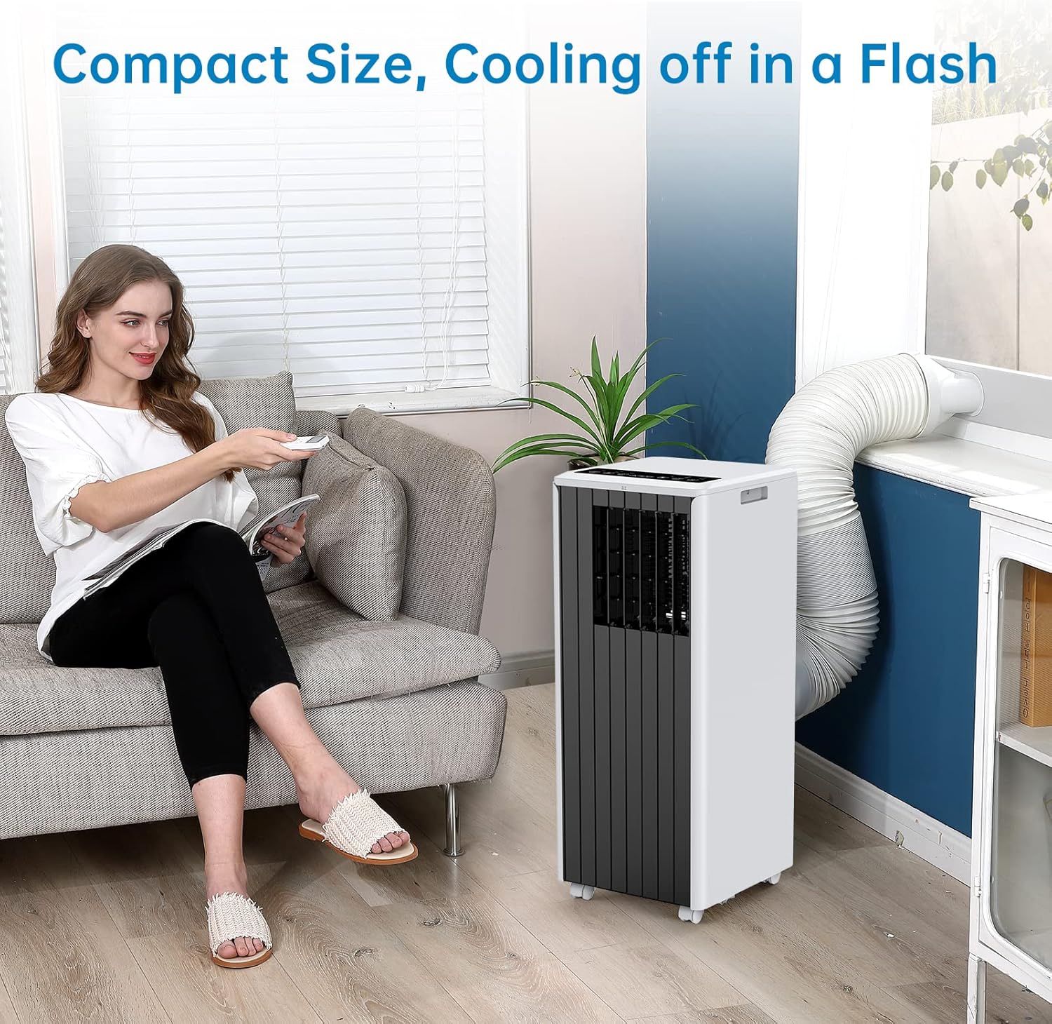 8000 BTU Portable Air Conditioner, 3 in 1 AC Unit Built-In Cool, Dehumidifier & Fan for Rooms Up to 350 Sq.Ft, Energy Saving AC with Remote/24H Timer for Dorms/Indoor Rooms, White and Black