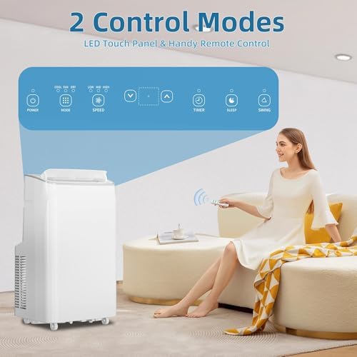 Portable Air Conditioner 12000 BTU, AC Unit with Fan, Dehumidifier & Sleep Mode, Stand Up Cooling Up to 550sq.ft, 3-IN-1 Quiet Portable AC Unit with Remote Control for Living Room Office