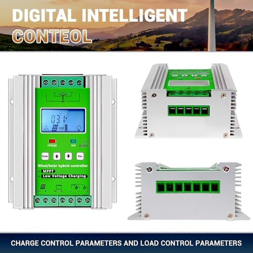 12000W-18000W Wind Solar Hybrid Charge Controller - MPPT Boost Regulator with LCD Display & Dump Load for 12V/24V/48V Systems (1200W Wind + 1000W Solar)