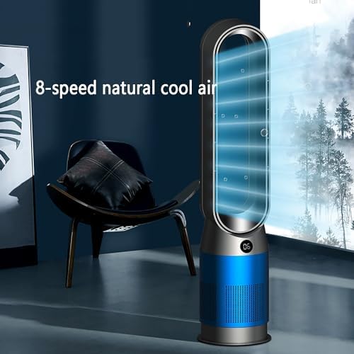 Floor Fan Air Circulation Fan Quiet Bladeless Fan Oscillating Tower Fan with Remote, 8 Speeds, 8H Timer, 80° Oscillating Pedestal Fan, Portable Cooling Fan for Bedroom, Home, Office(Blue)
