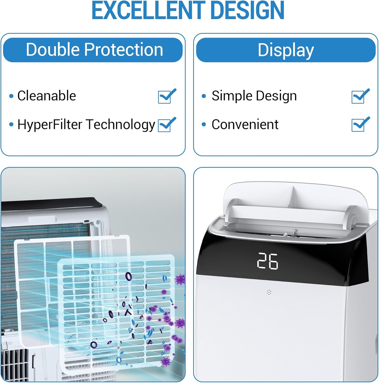 12,000 BTU Portable Air Conditioner - 3-in-1 Mobile AC Unit with Remote Control, Ultra-Quiet 48dB Operation, Covers 550 Sq.Ft, 24/7 Timer, Window Installation Kits for Home/Office/RV Use, White Top